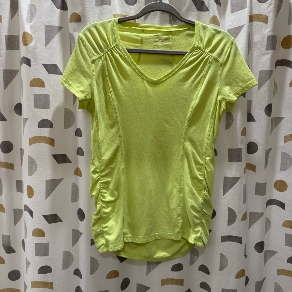 Lime Green V-Neck Ruched Women's Top